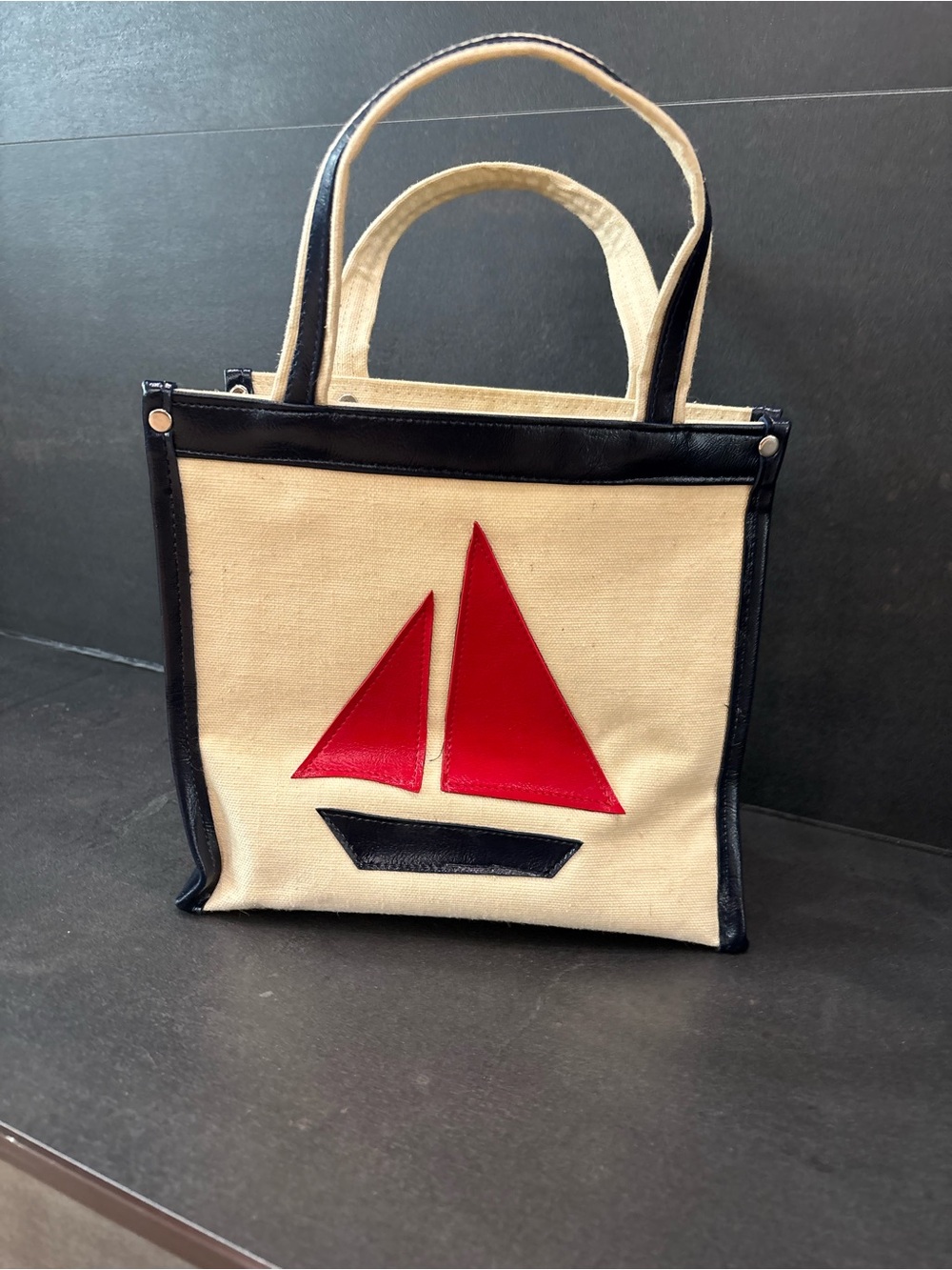 Vintage McDuff Japan Canvas Nautical Sea Bag, Sailboat, Vegan Pleather, Cute, OS - Picture 11 of 15
